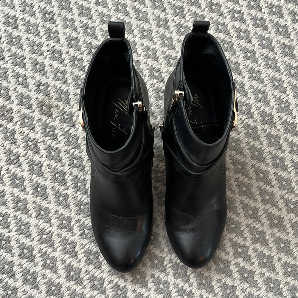 Mark Fisher Black Boots Heels Gold Hardware - Picture 8 of 11